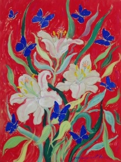 James Paul Brown: Orchids with Blue Butterflies