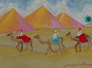 James Paul Brown: Three Pyramids and Camel Riders