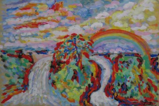 James Paul Brown: Waterfall, Rainbow, Tree