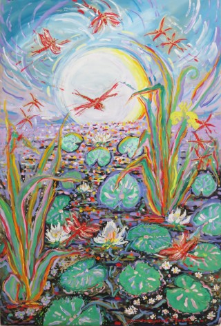 James Paul Brown: Dragonfly Pond with Moonlight